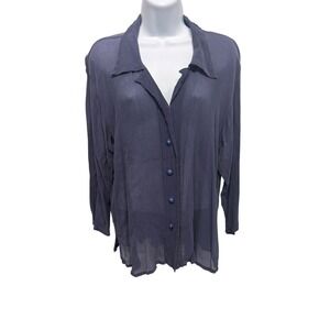 URU 100% Silk Lapis Blue Crinkle Gauze Camp Shirt Hand-Dyed USA One Size NEW